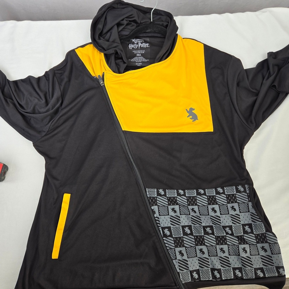 Harry Potter Universal Studios Hufflepuff Zip Hoodie Jacket Black Yel Womens 3XL